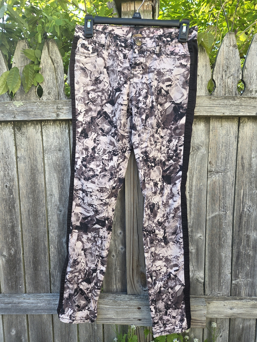 Abstract Print Women’s Jeans with Black Side Stripe - Unbranded
